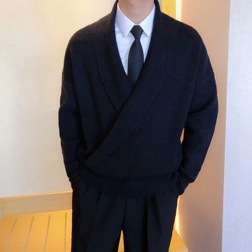 Riolio Mens Sweaters Autumn Winter Fashion Big V-neck Hangs Personality Knitted Sweater Men's Casual Loose Pullovers Sweaters Male Coat